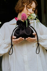 Baby Petal Cinch in Black Satin