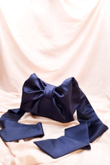 Mini Bow Crossbody in Navy Satin