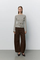 Cece Long Sleeve T-Shirt in Brown Stripe