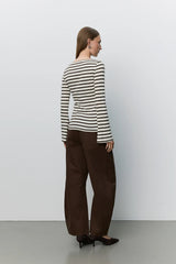 Cece Long Sleeve T-Shirt in Brown Stripe