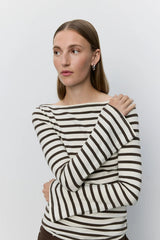 Cece Long Sleeve T-Shirt in Brown Stripe