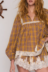 Cleo Lace Trim Blouse in Multi Check