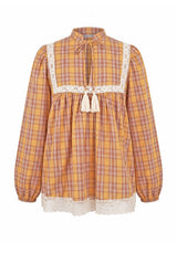 Cleo Lace Trim Blouse in Multi Check