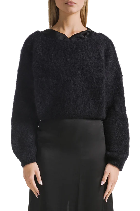 Cropped Mohair Knit in Black
