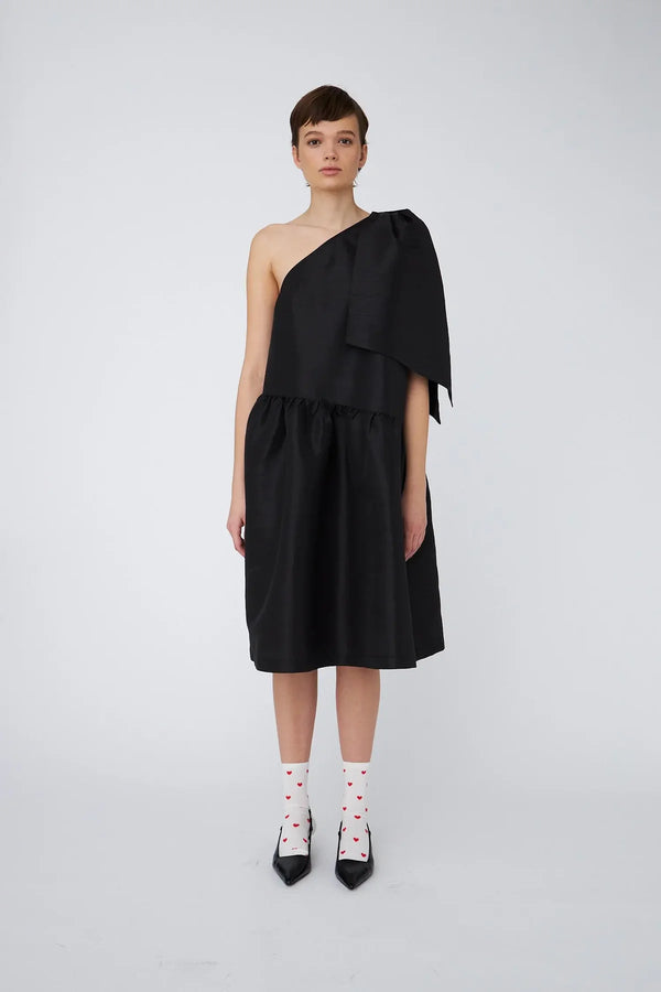 One Shoulder Bow Dress in Black