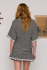 Crochet Oversized Top in Black White Check