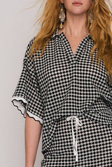 Crochet Oversized Top in Black White Check