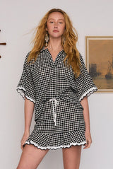 Crochet Oversized Top in Black White Check