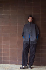 Fringe Wool Coat in Grey