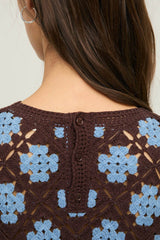 Crochet Floral Top in Chocolate