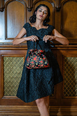 Petal Cinch Bag in Floral Embroidered Satin