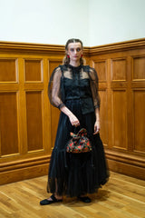 Petal Cinch Bag in Floral Embroidered Satin