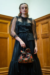 Petal Cinch Bag in Floral Embroidered Satin