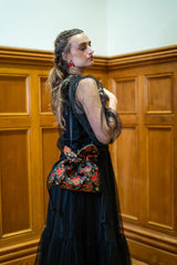 Petal Cinch Bag in Floral Embroidered Satin