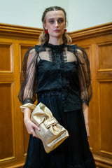 Bow Clutch in Gilded Gold Cotton