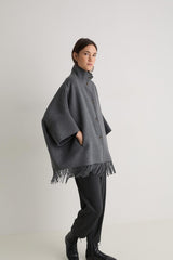 Fringe Wool Coat in Grey