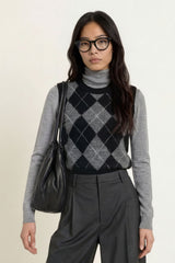 Argyle Sweater Vest in Grey