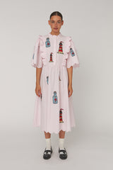 Lighthouse Embroidered Midi Dress in Pale Pink