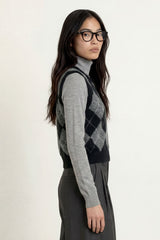 Argyle Sweater Vest in Grey