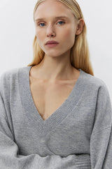Grey Melange Wool Knit Sweater