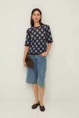 Crochet Floral Top in Chocolate