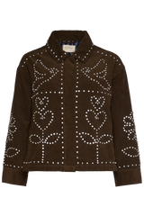 Brown jacket with white pattern on a white background
