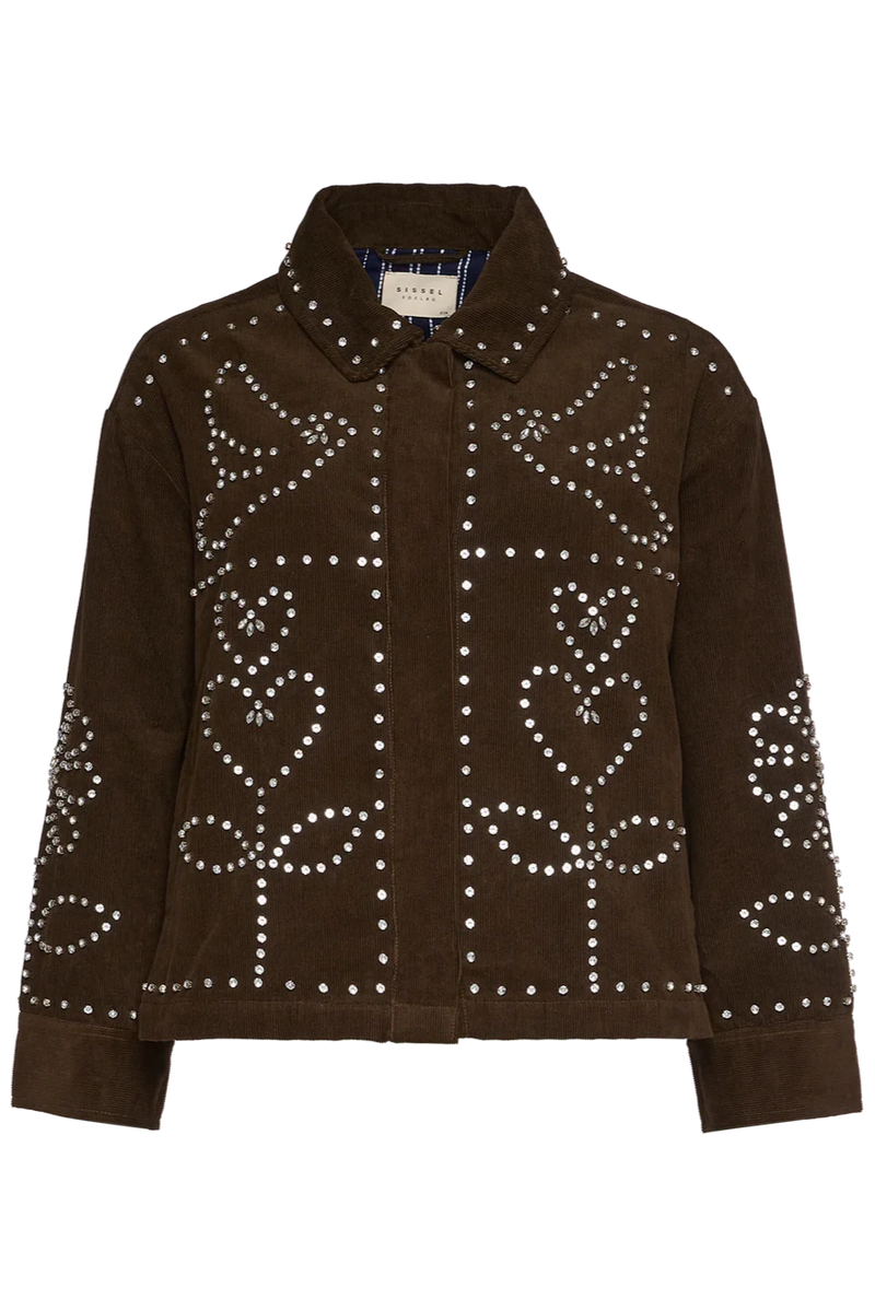 Brown jacket with white pattern on a white background
