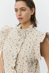 Farah Frill Sleeve Vest in Rose Florals