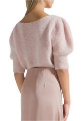 Manda Cropped Puff Sleeve Cardigan in Light Pink