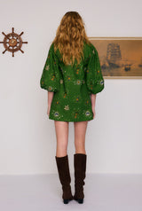 Firefly Billow Sleeve Mini Dress in Green