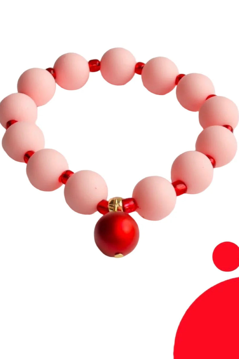 Beau pink + red beaded charm bracelet