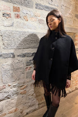 Fringe Wool Coat in Black