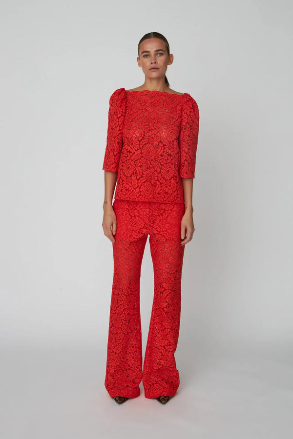 Heavy Lace Trouser in Red Lips