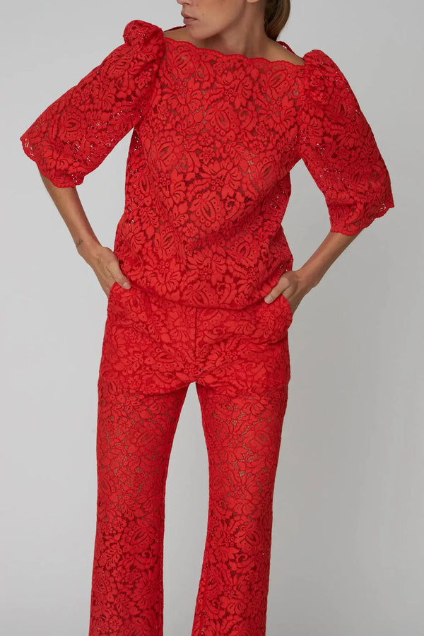 Heavy Lace Blouse in Red Lips