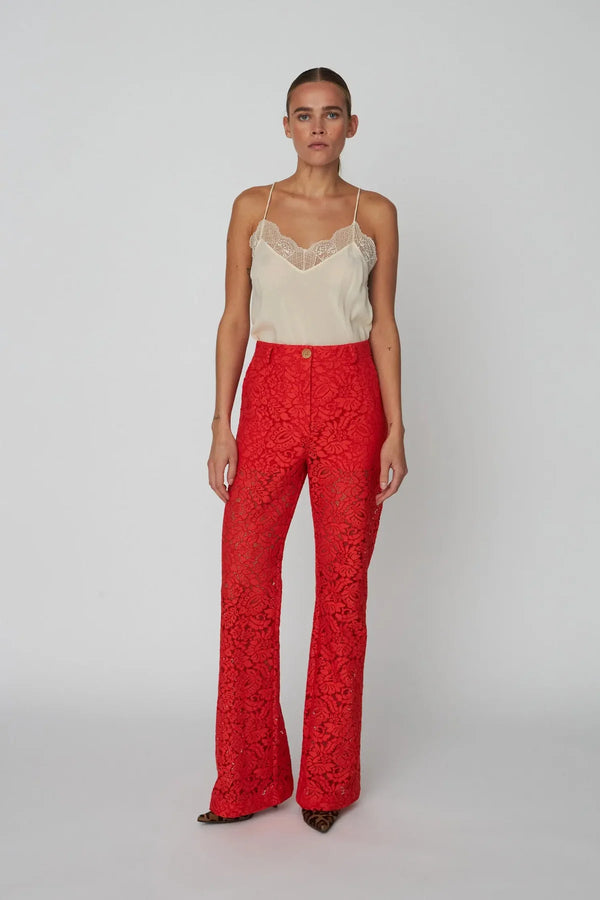 Heavy Lace Trouser in Red Lips