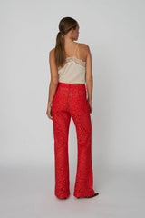 Heavy Lace Trouser in Red Lips