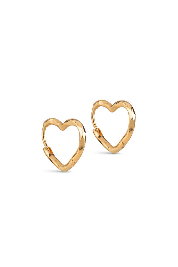 Hammered Heart Hoops in Gold