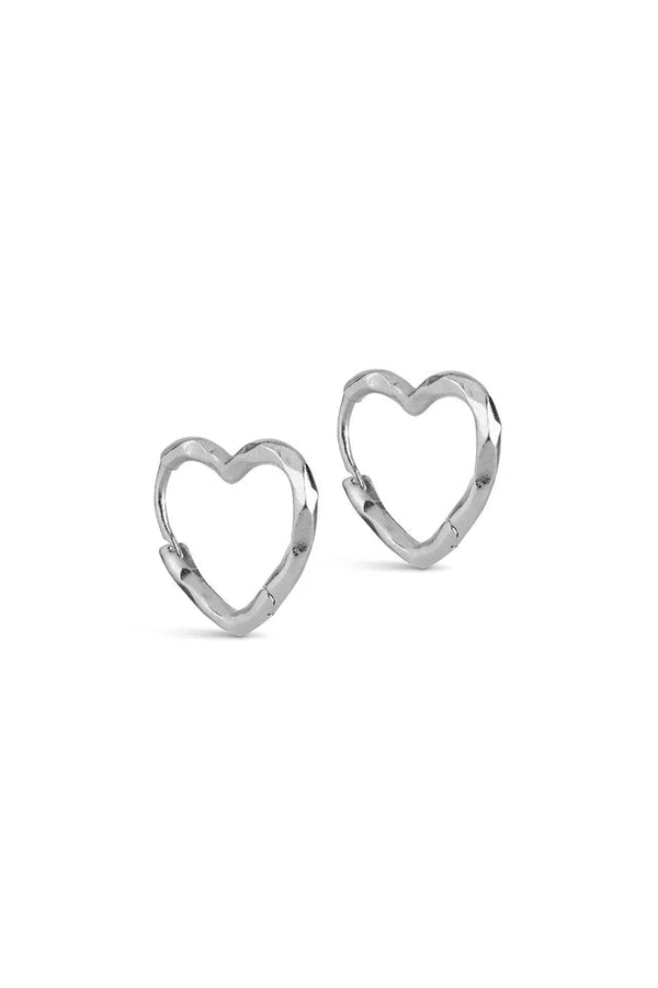 Hammered Heart Hoops in Silver