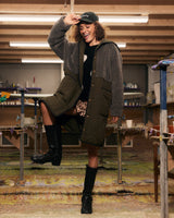 Harlow Quilted Midi Parker in Khaki
