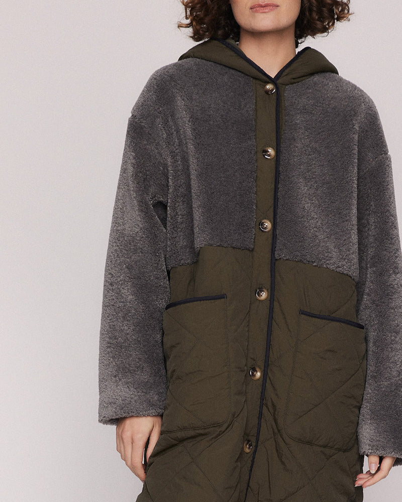 Harlow Quilted Midi Parker in Khaki