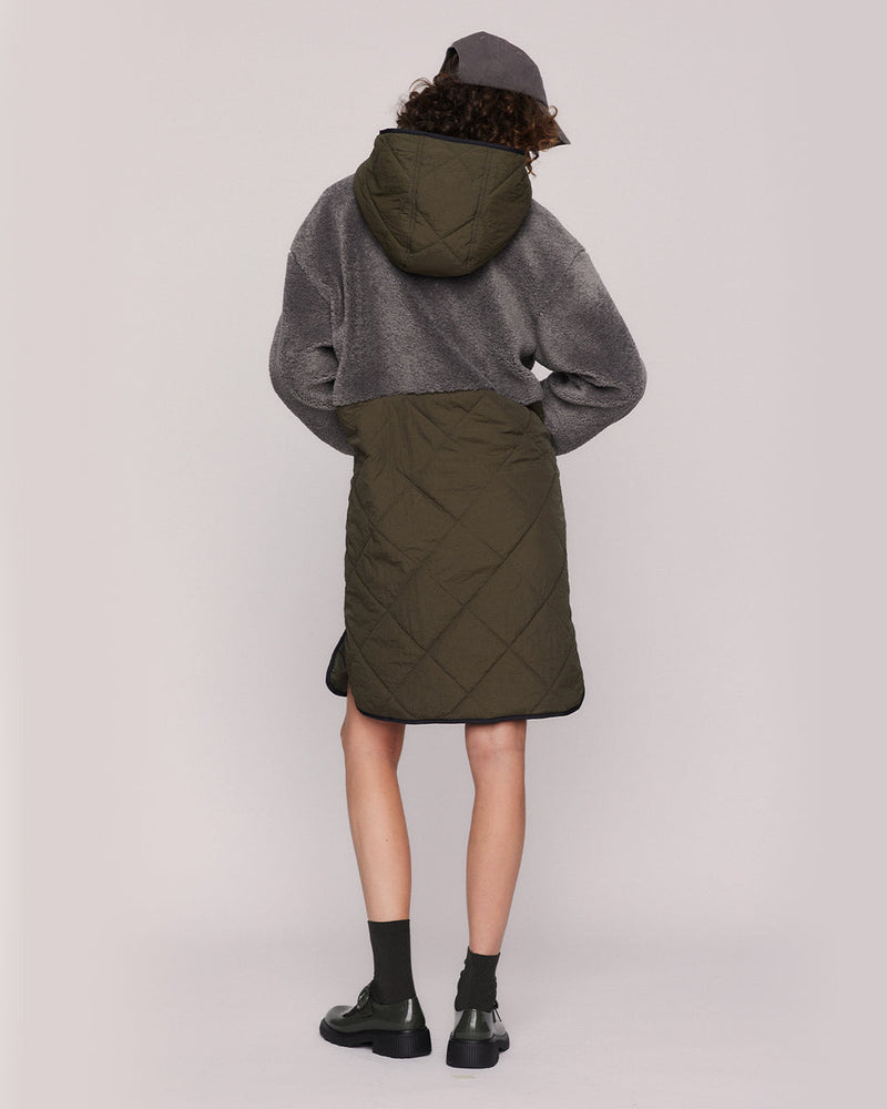 Harlow Quilted Midi Parker in Khaki