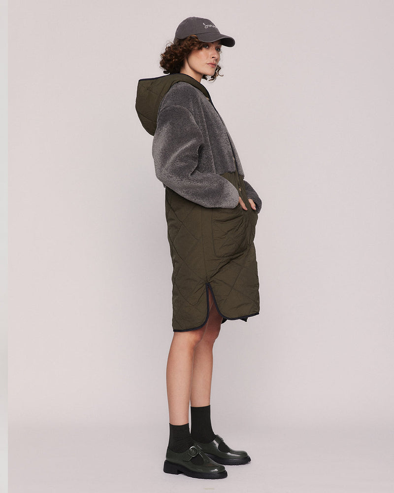 Harlow Quilted Midi Parker in Khaki