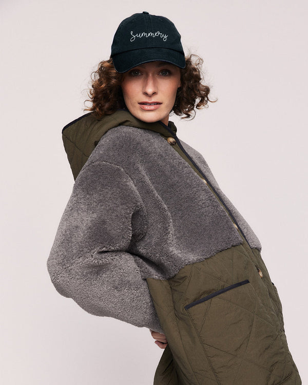 Harlow Quilted Midi Parker in Khaki