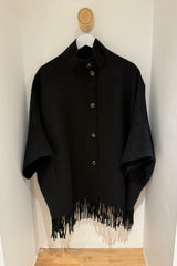 Fringe Wool Coat in Black