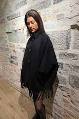 Fringe Wool Coat in Black