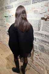 Fringe Wool Coat in Black
