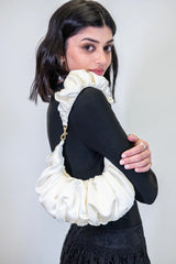 Ruche Clutch Ivory Satin