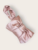 Bow Clutch in Blush Satin