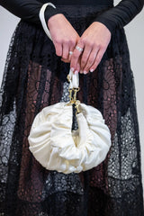 Ruche Clutch Ivory Satin