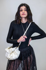Ruche Clutch Ivory Satin